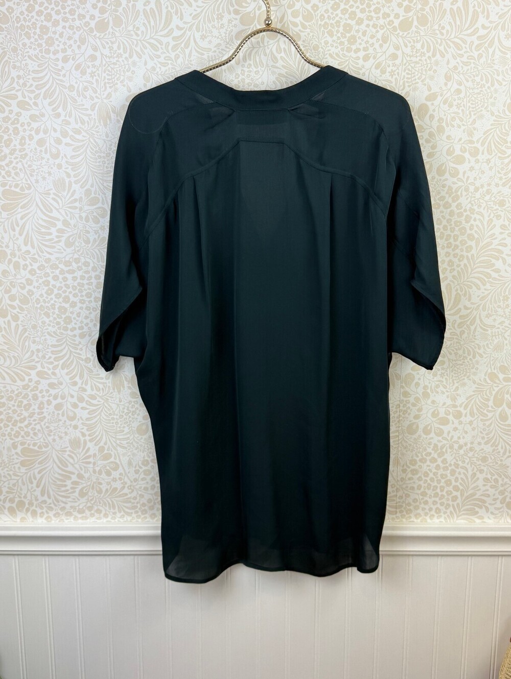 Vince Teal Green 100% Silk Satin Band-Collar Tunic Blouse - Size - Medium - Picture 2 of 6